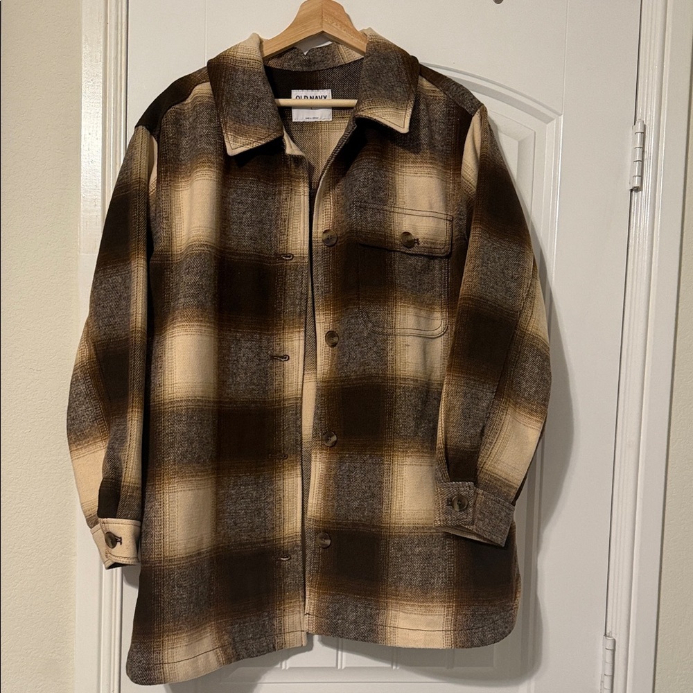 Old Navy Plaid Shirt Jacket - Brown and Cream